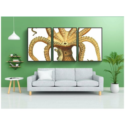 фото Набор модулных постеров для интерьера "осьминог, винтаж, кальмар" 60x90 см. в тубусе, без рамки lotsprints