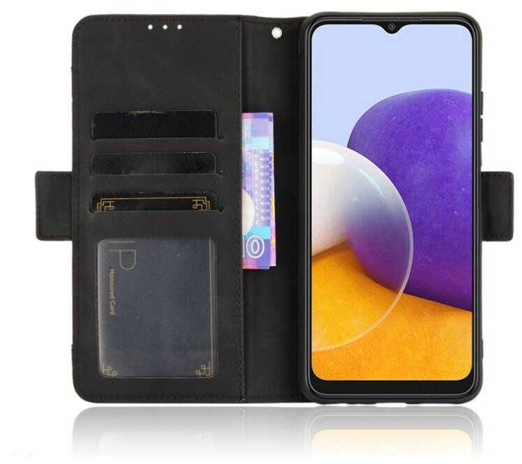 Чехол-книжка MyPads из кожи с подставкой застёжкой и визитницей для Samsung Galaxy A22 4G SM-A225F (2021) черный