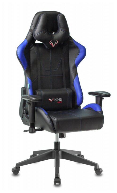 Кресло игровое БЮРОКРАТ VIKING 5, на колесиках, искусственная кожа, черный/синий [viking 5 aero blue] - фото №1