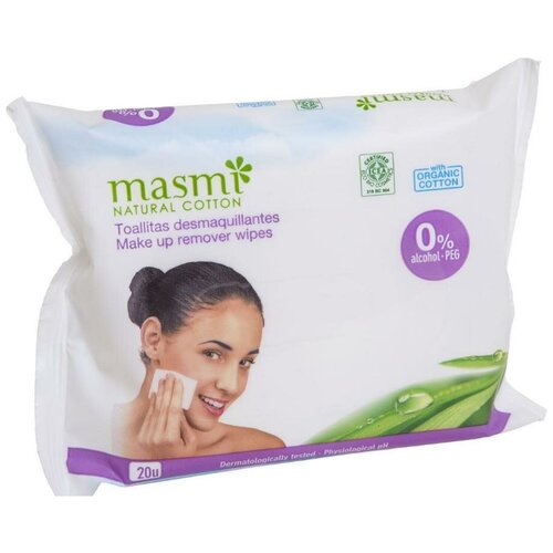 Влажные салфетки Masmi Natural Cotton, для снятия макияжа, 20 штук