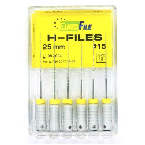 H-Files - ручные стальные файлы, 25 мм, N 15, 6 шт/упак