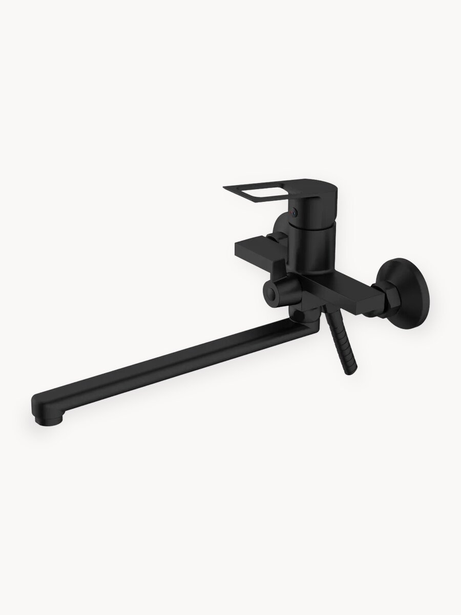 Смеситель для ванны с длинным изливом черный 324 мм с аксессуарами для душа LVL31B