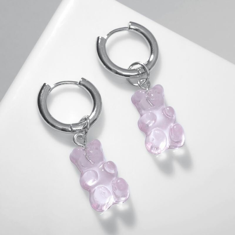 фото Серьги ассорти "Мармеладные мишки" трансформер, цвет розовый в серебре