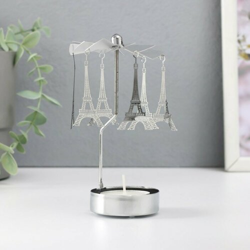 Подсвечник металл на 1 свечу Карусель Париж d5 см серебро 75х75х13 см 1103₽