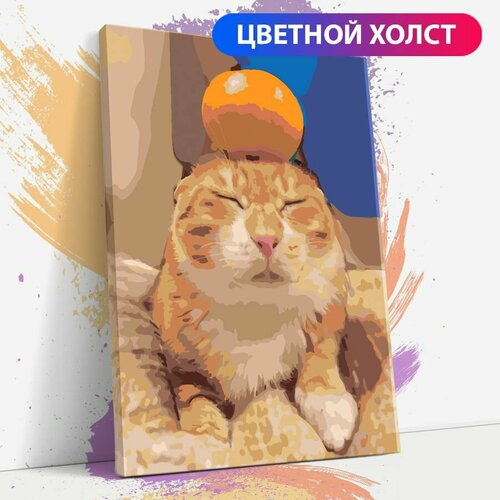 фото Картина по номерам на холсте с подрамником, "рыжий кот и апельсин", 30х40 см раскрасим сами
