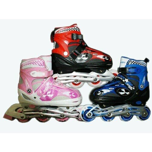 Коньки роликовые раздвижные рама алюминий колёса PU подшипник ABEC-7 Размер S сумка универсальная для коньков 0818S 31-34 красный 3480₽