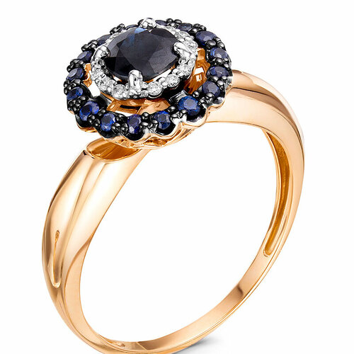 кольцо с фианитами бриллиантами и сапфирами из красного золота Кольцо Klondike, красное золото, 585 проба, бриллиант, сапфир, размер 18