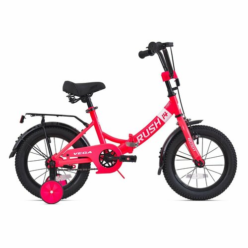 Велосипед двухколесный складной детский 14 дюймов RUSH HOUR VEGA 140 рост 105-120 см розовый Для девочки для а для малышей 3 года 4 года 5 лет велик детский с багажником раш 9708₽