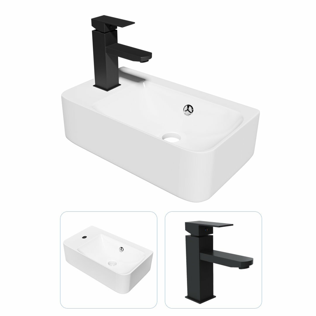 фото Комплект Teymi: Раковина Solli 40 с полочкой + смеситель Helmi Pro, черный матовый F07391