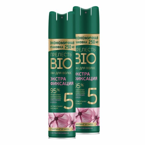 Лак для волос прелесть BIO экстрафиксация с экстрактом бамбука 250см3 2шт 4600104034459набор 652₽