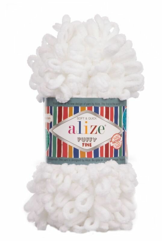 Пряжа PUFFY FINE (Alize), белый - 55, 100% микрополиэстер, 5 мотков, 100 г, 14 м.