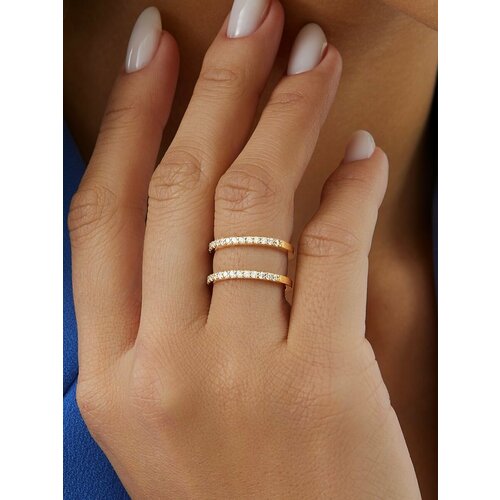 Кольцо обручальное MIESTILO ювелирное позолоченное с двойной дорожкой, серебро, 925 проба, золочение, фианит, размер 17, золотой