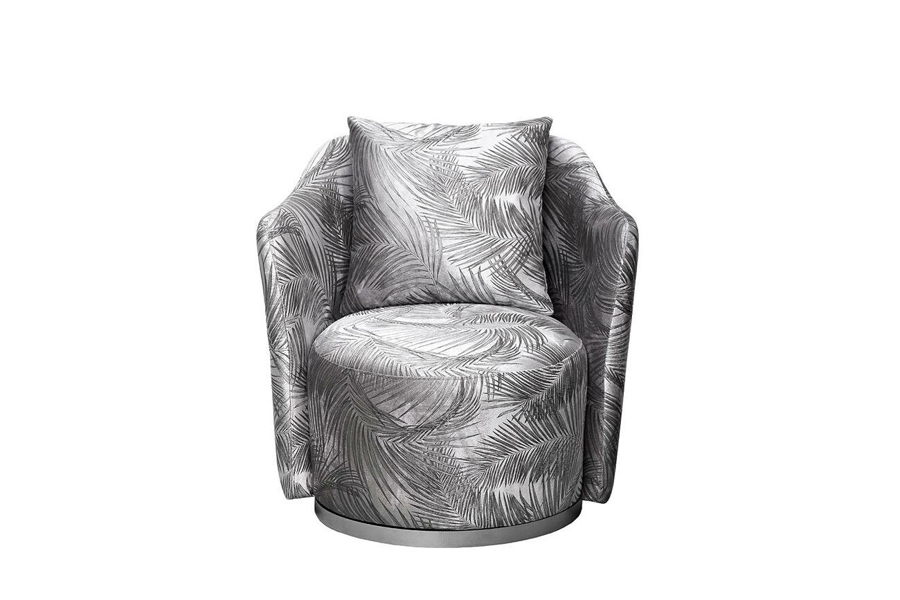 Кресло Garda Decor Кресло Verona вращающееся, вельвет принт листья Valdes110-SER/хром 70*77*80см арт. VERONA-VALDES110-SER