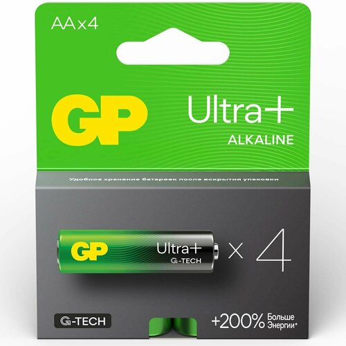 батарея gp aa 15a cp2 ultra 1500mah bl2 Батарея GP Ultra Plus Alkaline, AA (LR6), 1.5V, 4 шт. (GP 15AUPA21-2CRSB4)