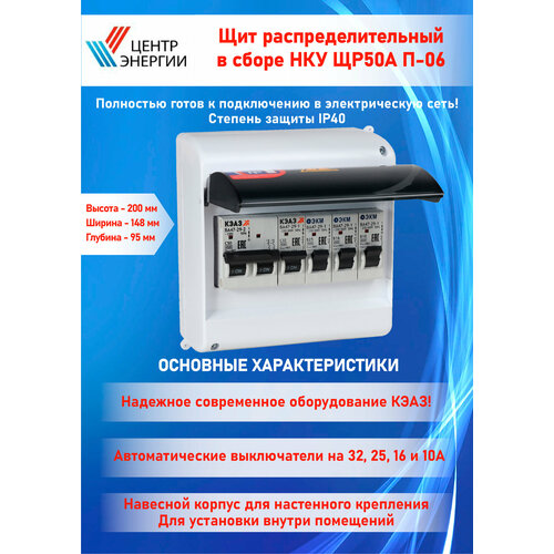 Щиток электрический НКУ ЩР50А П-06 для гаража бани 1х2С50 1х1В101хВ161х1В251хС32 ЭКМ11 2348₽