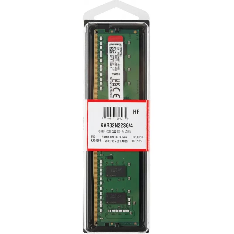 Оперативная память 4Gb (1x4Gb) PC4-25600 3200MHz DDR4 DIMM CL22 Kingston KVR32N22S6/4 - фото №4