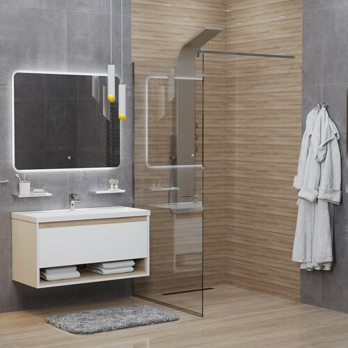 Душевая перегородка Walk in 110 из закаленного стекла с черным профилем Толщина 8 мм 22329₽