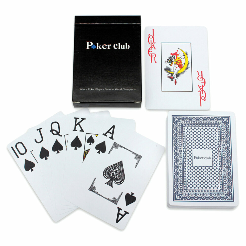 Карты игральные, профессиональные, 54 штуки, из 100% пластика, Poker club, цвет рубашки синий — фото 1