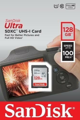 Флеш карта SD 128GB SanDisk SDXC Class 10 UHS-I U1 Ultra 100MB/s — фото 1