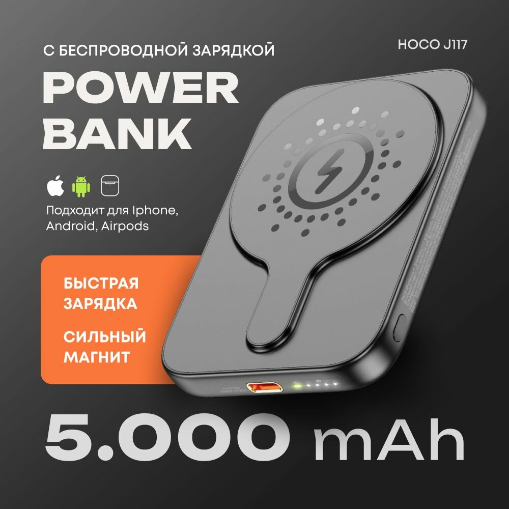 Магнитный повербанк с быстрой беспроводной зарядкой 5000 mah magsafe