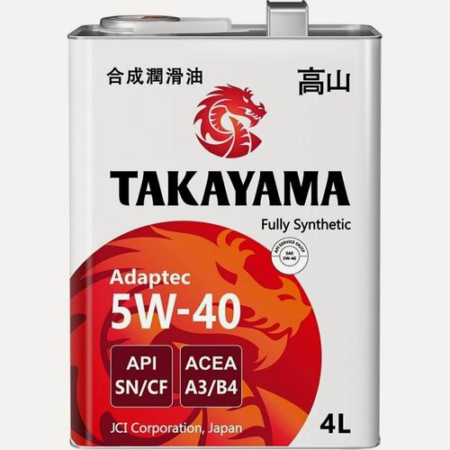 Изображение товара Масло моторное синтетическое Takayama Adaptec SAE 5W-40 ACEA A3/B4 API SN/CF канистра 4 литра