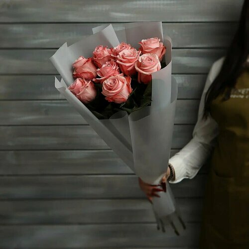 Изображение товара Букет Букет Маркет "Монобукет из Эквадорских Роз", 9 штук, 50см, розовый