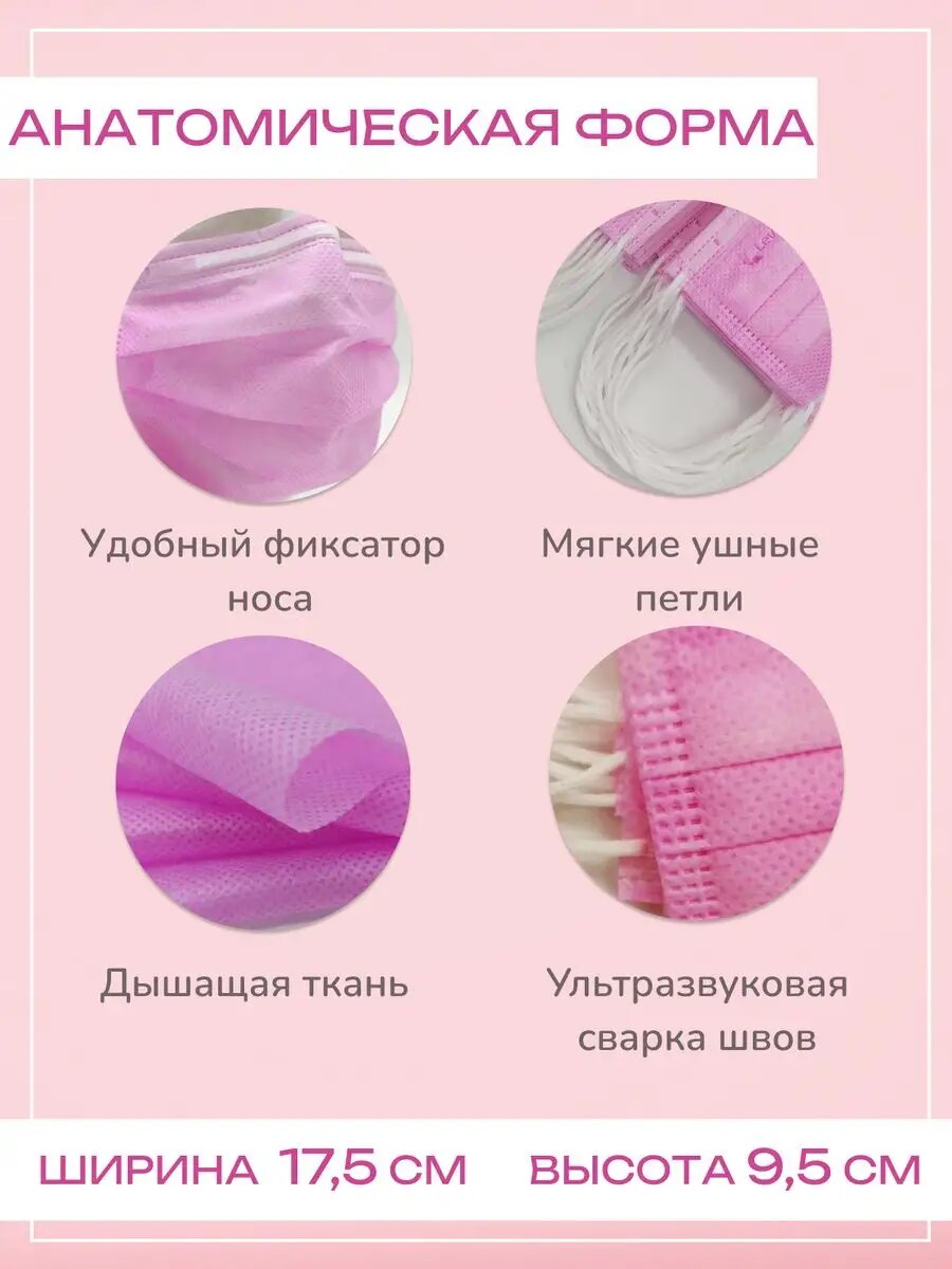 Изображение Маски медицинские одноразовые трехслойные защитные для лица