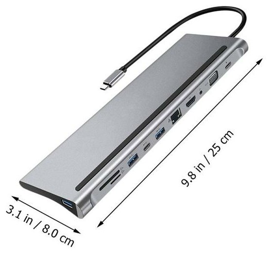 USB Type-C HUB ELfoC LM3123-69-11 Супер-комбайн хаб 11 в 1, концентратор USB3.0x2+USB C Data Function+USB C PD+RJ45+HDMI 4K30Hz+VGA+SD+3.5mm Audio