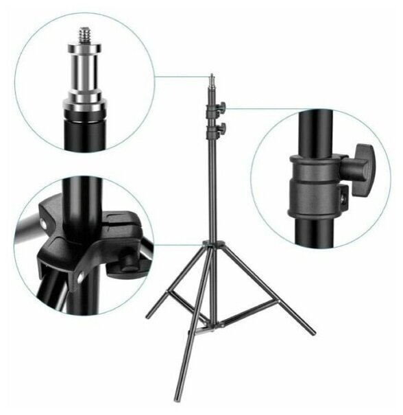 Штатив универсальный JBH Professional Tripod HD61819 / Штатив для Кольцевой Лампы / Штатив для Телефона / Высота 190 / Цвет Черный (серая упаковка русское описание)