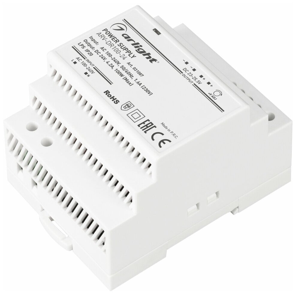 Блок питания ARV-DR100-24 (24V, 4.2A, 100W) (Arlight, IP20 DIN-рейка)