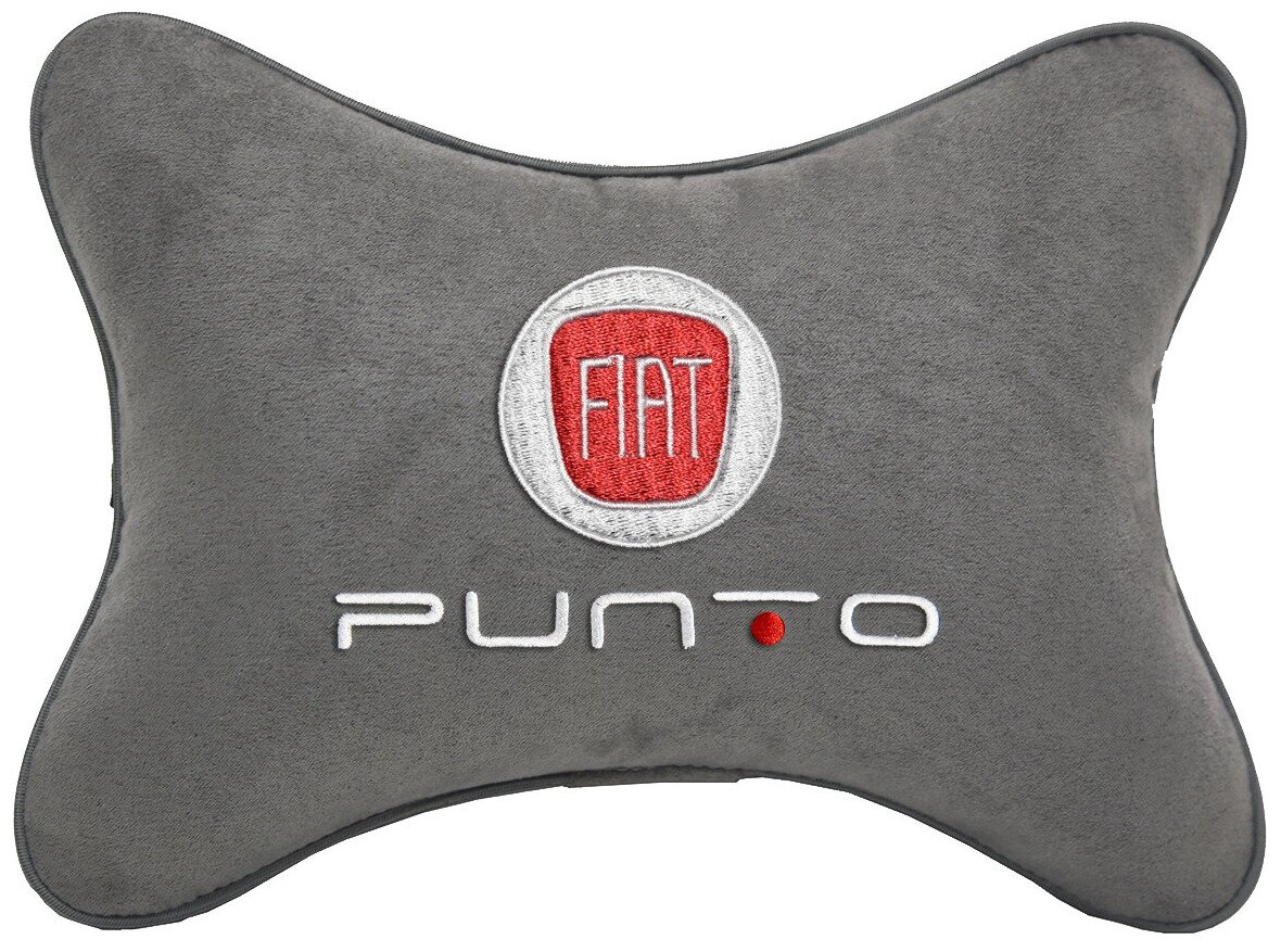 Автомобильная подушка на подголовник алькантара L.Grey с логотипом автомобиля FIAT Punto