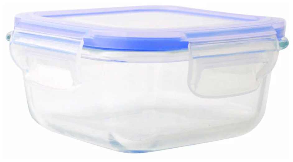 Контейнер стеклянный для пищевых продуктов с крышкой на защелках из пластика объем 0.5 л Размер: 13,7х13,7х6,4 см