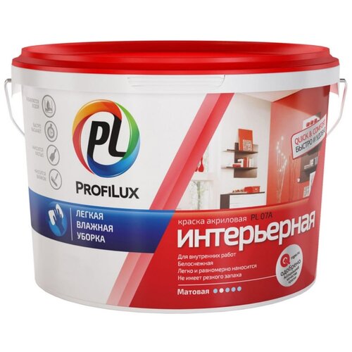 Краска акриловая Profilux PL-07А матовая белый 1.4 кг краска водно дисперсионная для стен и потолков прогресс 2 8кг