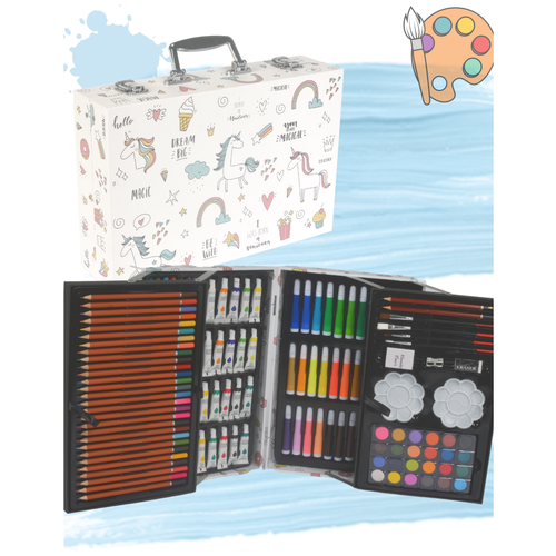 Набор для рисования в чемодане 145 предметов / Набор юного художника: фломастеры, краски, карандаши, пастель