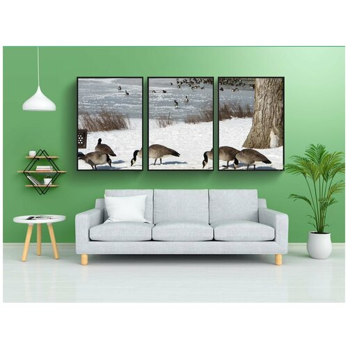 фото Набор модулных постеров для интерьера "зима, животные, птицы" 60x90 см. в тубусе, без рамки lotsprints