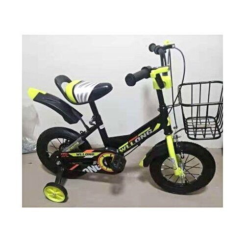 Велосипед 16 Wllong ручной тормоз корзина пластиковые крылья дополнительные колеса желто-черный детский велосипед 698600₽