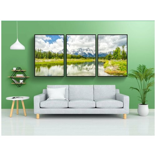 фото Набор модулных постеров для интерьера "яркий, облака, хвойные породы" 60x90 см. в тубусе, без рамки lotsprints