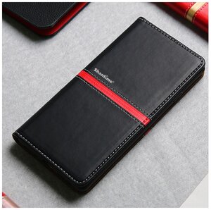 Чехол-книжка MyPads Una Fitto для LG G6 mini / LG Q6 / LG Q6 Plus / LG Q6a M700 из водоотталкивающей импортной эко-кожи черный с красной полосой