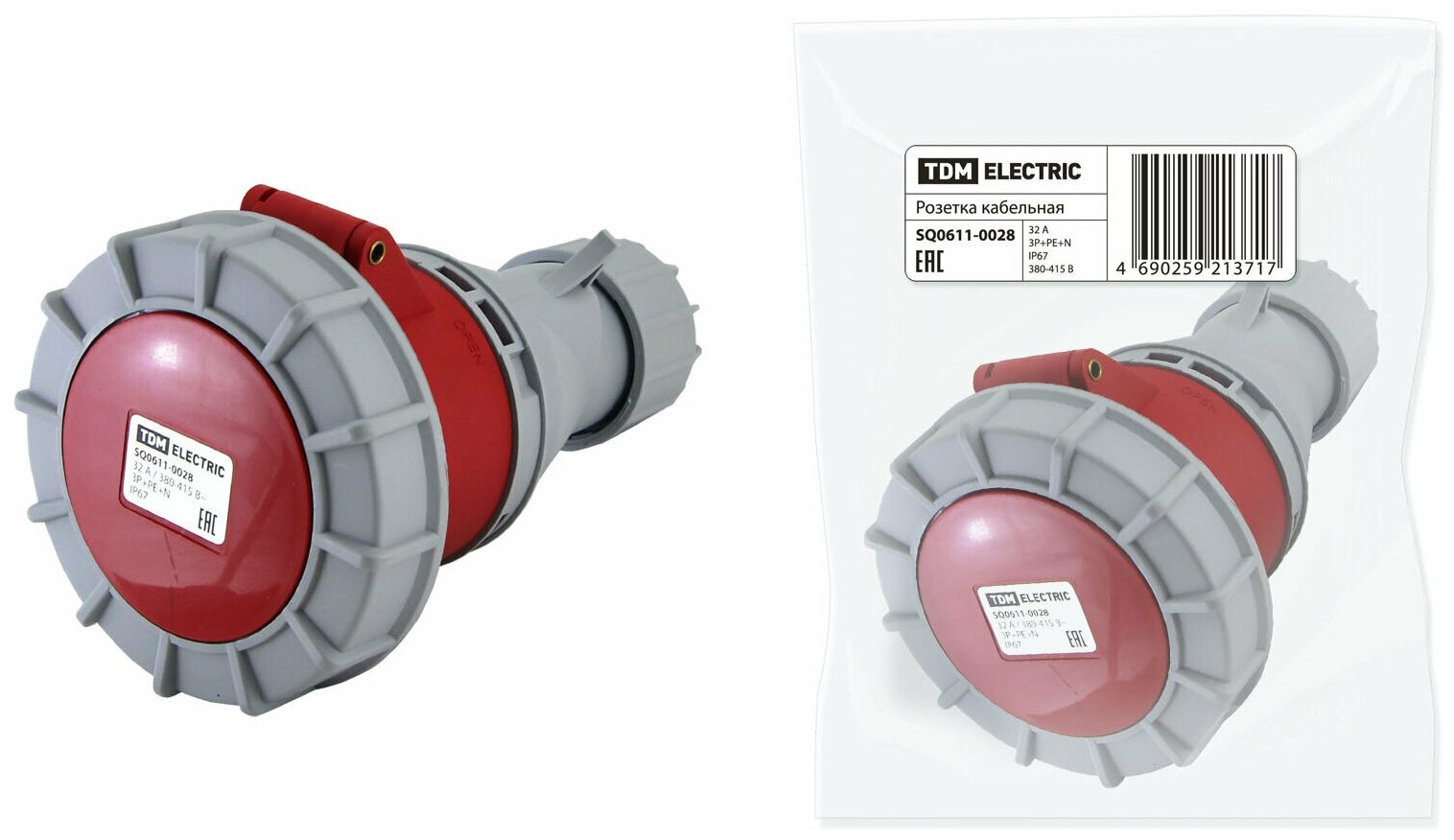 Розетка кабельная IP67 32А 3Р+РЕ+N 380В TDM