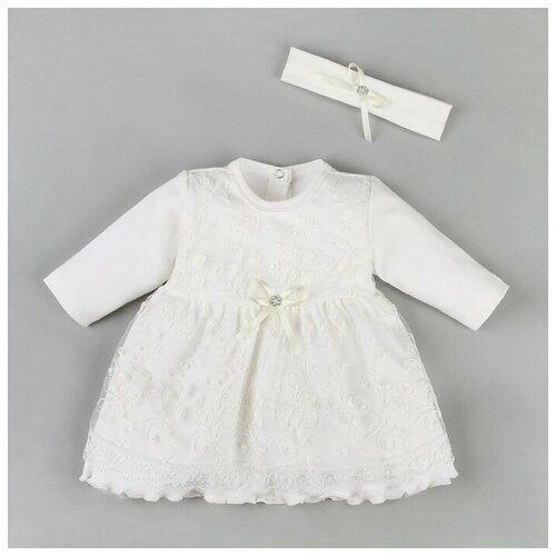 фото Набор: платье с дл рук и повязка крошка я, белый, рост 62-68 см 3716054