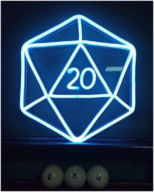Cветильник светодиодный неоновый 20-гранный Кубик, 40х35 см, синий