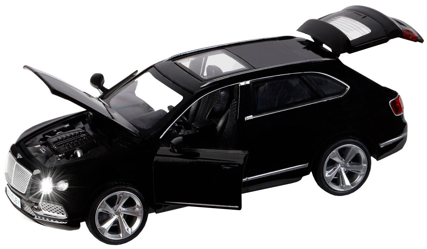 Машинка металлическая 1:34 Bentley Bentayga, черный, свет, звук, откр. двери, капот и багажник, инерция