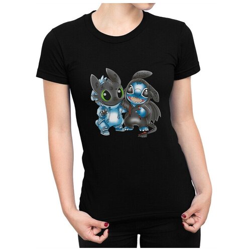 Футболка Design Heroes Стич и Дракон Женская Черная M