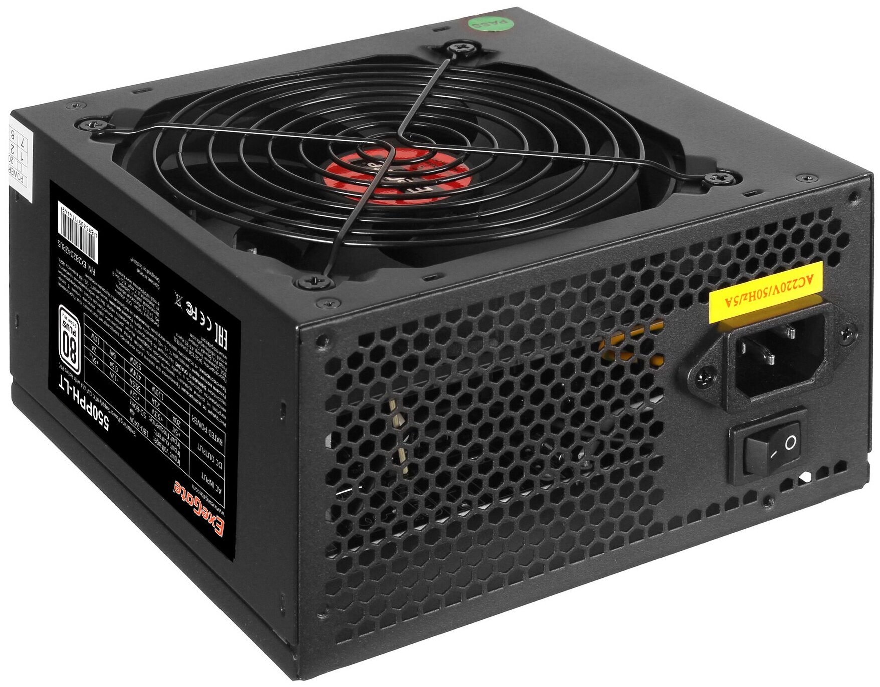 Блок питания EXEGATE 80 PLUS 550PPH-LT-S ATX APFC КПД 82 80 PLUSSC 12cm fan 24pin 44pin PCIe 5xSATA 3xIDE RTL black кабел