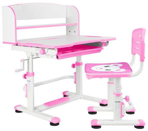 Комплект Anatomica Legare парта + стул + надстройка + выдвижной ящик белый/розовый