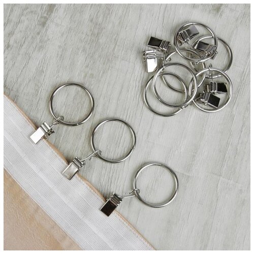 фото Кольцо для карниза арт узор с зажимом, d 37 мм, 20 шт, серебряное