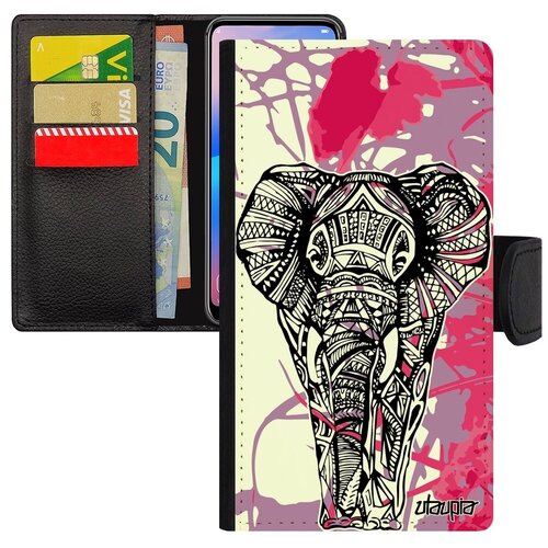 фото Красивый чехол-книжка для мобильного // xiaomi redmi note 6 pro // "слон" древний мудрый, utaupia, розовый