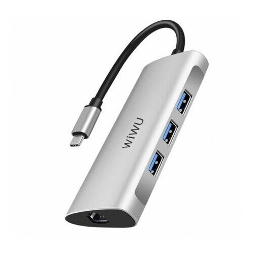 Хаб WiWU Alpha 631STR Type C to x3 USB 3.0, RJ45, Cardreader 6 in 1 Adapter хаб wiwu alpha 631str type c to x3 usb 3 0 rj45 cardreader 6 in 1 adapter