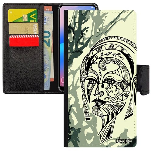 фото Ударопрочный чехол книжка для мобильного // galaxy a40 // "портрет женщины" woman трибал, utaupia, серый