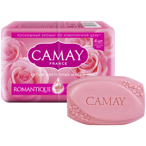 Camay Мыло кусковое Romantique цветы, 4 шт., 75 г твердое мыло camay аромат французской 85 гр